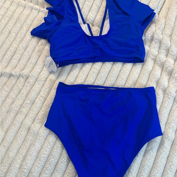 Chic Royal Blue Ruffle Bikini Set - Picture 9 of 10